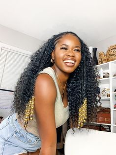 African American woman in half up half down bohemian crochet protective hairstyle. Feed in cornrow braids at the front and crochet at the back using shakengo freetress braid hair, 22” deep twist in the color #1B Protective Hairstyles Half Up Half Down, Half Cornrows Half Bohemian Box Braids, Half Up Half Down Bohemian Braids, Half Braids Half Curly Hair, Half Up Half Down Protective Styles, Bohemian Half Up Half Down, Crochet Hairstyles Half Up Half Down, Cornrow Half Up Half Down