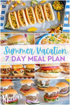 summer vacation meal plan with hamburgers and hot dogs