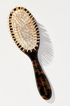 Birchwood bristles; cellulose acetate Imported | Hand-Crafted Italian-Made Hair Brush by Creative Pro Hair Tools in Brown, Women's at Anthropologie Fancy Hair Brush, Wood Hair Brush, Pretty Hairbrush, Aesthetic Hairbrush, Scandi Accessories, Hair Brush Aesthetic, Hair Tools Aesthetic, Personalized Hair Brush, Best Hair Brush