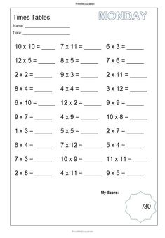 the times table worksheet for kids to learn how to use it in addition