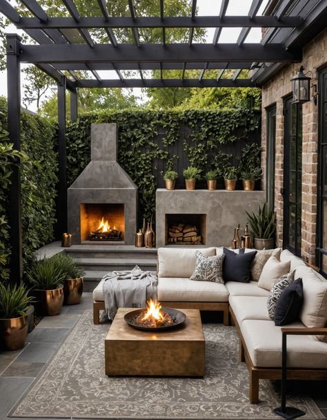 Roof Patio Design, Greenhouse Fireplace, Cozy Terrace Ideas, Medium Backyard Ideas, Outdoor Sitting Area Ideas, Garden Terrace Ideas, Cozy Backyard Ideas, Cozy Outdoor Patio, Patio Cozy