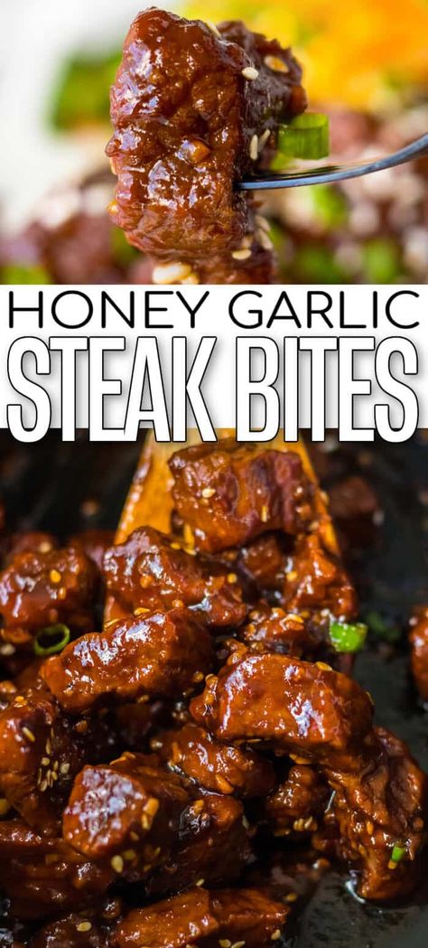 Steak Bite Recipes For Dinner, Beef Ball Tip Steak Recipes, Honey Garlic Steak Bites Instant Pot, Recipes For Steak Tips, Honey Steak Recipes, Sticky Honey Garlic Steak Bites, Slow Cook Steak Bites, Things To Make With Steak Meat, Steak Bites And Rice Recipes