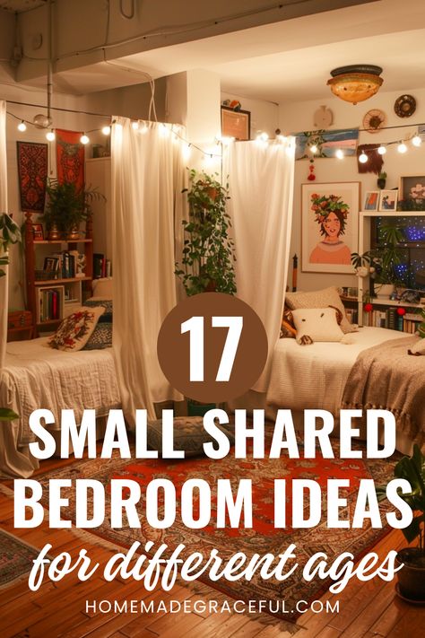 small shared bedroom Bunk Bed Lamp Ideas, Divide A Small Bedroom Into Two, One Room Divided Into Two Bedrooms, Seperate Space In Shared Bedroom, Two Teen Girls Bedroom Ideas, Kids Bedroom For 3 Children, Bedroom For 2 Teenage Sisters, Bedroom Ideas For Sharing A Room, Privacy Bunk Beds Ideas