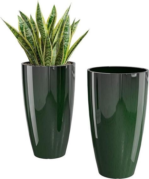 Amazon.com : QCQHDU 21 inch Tall Green Outdoor Planters Set of 2, Lightweight and UV Resistant : Patio, Lawn & Garden Planters For Front Porch, Front Porch Flower Pots, Front Porch Flowers, Front Porch Patio, Front Porch Planters, Large Outdoor Planters, Planters Indoor, Porch Flowers, Stone Powder