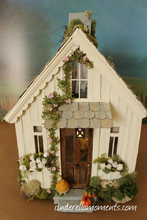 IMG_4202 | by cinderellamoments Popsicle Stick Crafts House, Popsicle Stick Houses, Custom Dollhouse, Cinderella Moments, Chic Garden, Bird Houses Painted, Chic Bedding, Shabby Chic Living Room, Glitter Houses