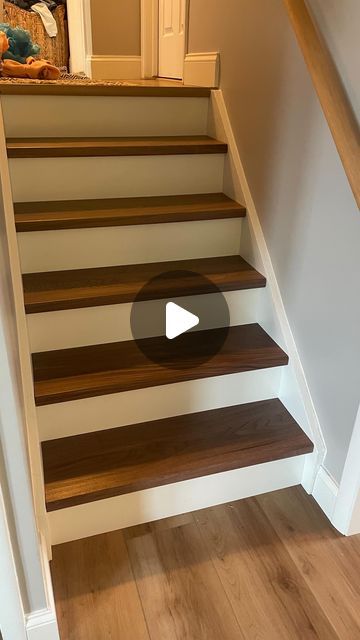 Jay Mowder on Instagram House Stairs Ideas Modern, Stairs Makeover Ideas Wood, Ideas For Steps In House, Taking Carpet Off Stairs, Turning Staircase Ideas, Floor Stairs Ideas, Ideas For Stairs Instead Of Carpet, House Steps Designs, Stairs Renovation Ideas