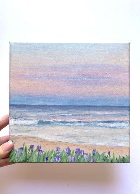 Canvas Aesthetic Ideas, 8 X 8 Canvas Painting, Simple Painted Canvas Ideas, Easy Painting Ideas On Canvas Landscapes, Small Painting Ideas Acrylic, Painting Puzzle Pieces Ideas, Simple Seascape Painting, Nature Simple Painting, Flat Canvas Painting