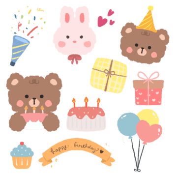 Bear Emoticon, Ballon Illustration, Bear Emoji, Korean Bear, Happy Birthday Bear, Happy Birthday Png, Birthday Cartoon, Cute Happy Birthday, Korean Stickers