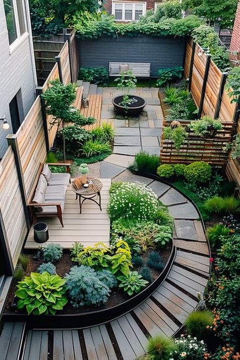 Maximize the potential of a small backyard with smart design strategies. Outdoor House Garden, Small Outdoor Garden Ideas Backyards, Garden Open Space, New Garden Design, Small Outdoor Area Ideas, Small Rectangle Garden Design, Small Garden Seating Area Ideas, Smart Garden Ideas, Outside Areas Ideas Backyards