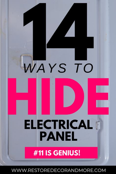 Diy Hide Electrical Panel, Ideas To Cover Up Electric Panel, How To Disguise Wall Plugs, Hidden Electrical Panel Living Rooms, Ways To Cover Electrical Box Inside, Door To Hide Electrical Panel, Way To Cover Electric Panel, Hiding Panel Boxes, Electrical Panel Cover Ideas Basements