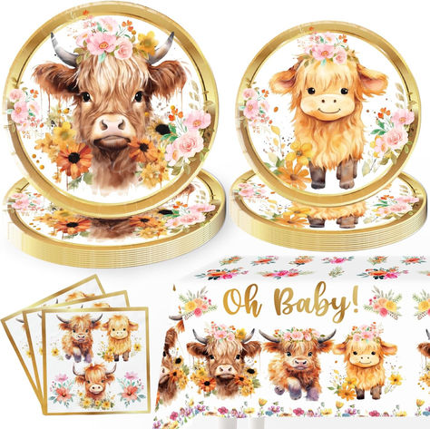 Brown Cow Party Decorations Tableware for 40 Guests Including A Total of 40 Brown Cow Birthday Decorations 9In And 7In Plates, 40 Brown Cow Baby Shower Napkins, And 1 Tablecloth Baby Shower Highland Cow Theme, Highland Cow Baby Shower Ideas, Cow Birthday Decorations, Highland Cow Baby Shower Theme, Farm Baby Shower Theme, Cow Baby Shower Theme, Cowgirl Baby Shower, Cow Baby Shower, Cow Birthday Parties