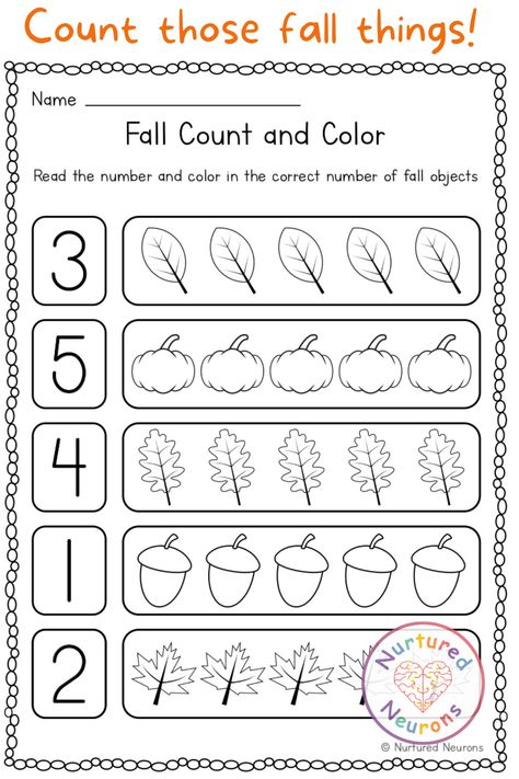 Color The Amount Worksheet Preschool, Counting Lessons Preschool, Orange Preschool Worksheets, Thanks Giving Worksheets Preschool, Fall Toddler Worksheets, Fall Graphing Preschool, Count Activities Preschool, Number Sheets For Preschool, Pre K Homework Free Printable Preschool Worksheets