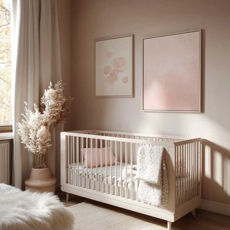 Neutral Nursery With White Crib, Minimalist Pink Nursery, Baby Girl Nursery Room Ideas Neutral, Girl Neutral Nursery Ideas, Modern Girl Nursery Ideas, Nursery Ideas Girl Neutral, Girls Nursery Ideas Pink, Simple Girl Nursery Ideas, Pink And Beige Nursery