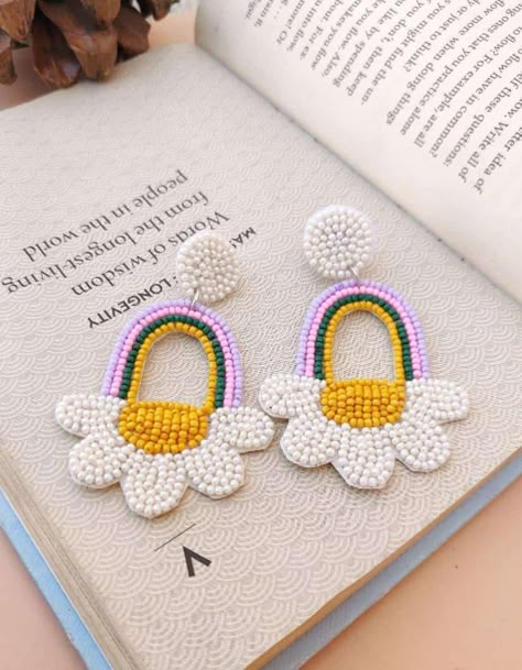 Handmade lightweight earrings 💮💮💮💮 WhatsApp at (9958611563) Super quality 💮 Colourful and trendy 💮 Fancy Beaded Earrings, Fabric Jewelry Handmade, Crochet Earring Patterns, Trendy Diy Jewelry, Diy Earrings Easy, Earrings Diy Handmade, Diy Jewellery Designs, Seed Bead Jewelry Patterns, Diy Jewelry Earrings