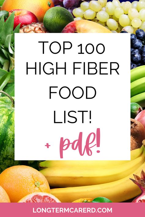 Find a list of the top 100 High Fiber Food list! This list was developed by a Registered Dietitian! If you need to a high fiber diet, you can benefit here! High Fiber Food Chart, Foods High Fiber, Food Fiber High, Roughage Food List, High Fibre Diets, Foods With A Lot Of Fiber, Good High In Fiber, Foods With The Most Fiber, Sources Of Fiber Best