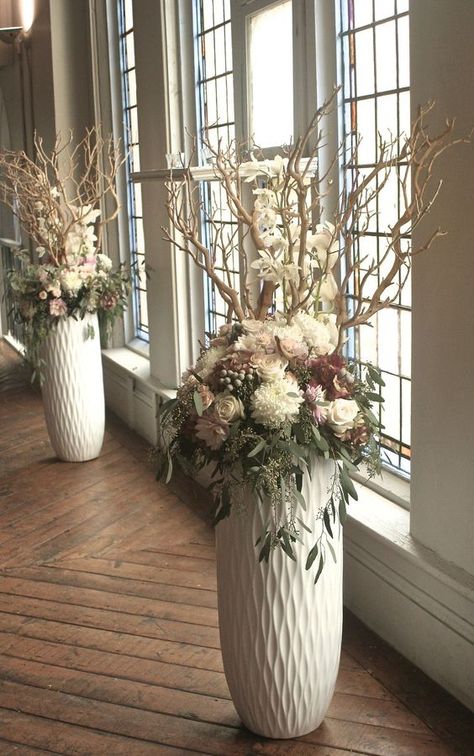 Floor Vase Arrangement, Church Backdrop, Vases With Flowers, Floor Vase Decor, Large Floral Arrangements, Large Flower Arrangements, Artificial Floral Arrangements, Church Flower Arrangements, Flower Vase Arrangements