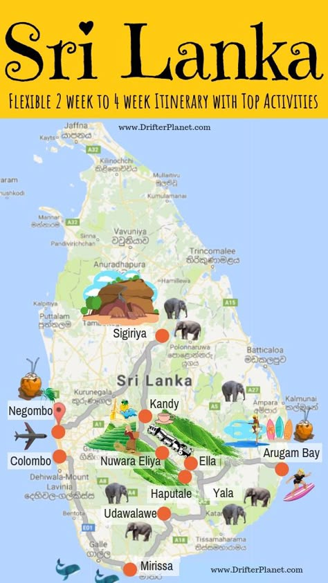 Infographic - Sri Lanka Itinerary with a little bit of everything – mountains, forests, beaches, history, culture, and adventure. Sri Lanka 1 Week Itinerary, Sri Lanka Itinerary, Arugam Bay, Adam's Peak, Travel Infographic, Sri Lanka Travel, Train Ride, Route Map, Travel Map