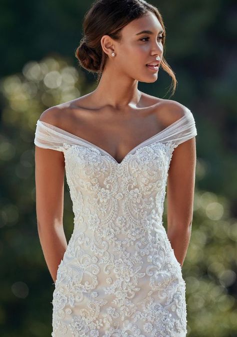 Sincerity Bridal - Style 44148: Beaded Lace and Tulle Mermaid Gown Autumn Wedding Dress The Bride, Wedding Gown Ideas, Fitted Wedding Gown, Sincerity Bridal, Shoulder Wedding Dress, Fitted Gown, Skirt Tulle, Tulle Wedding Gown, Pnina Tornai