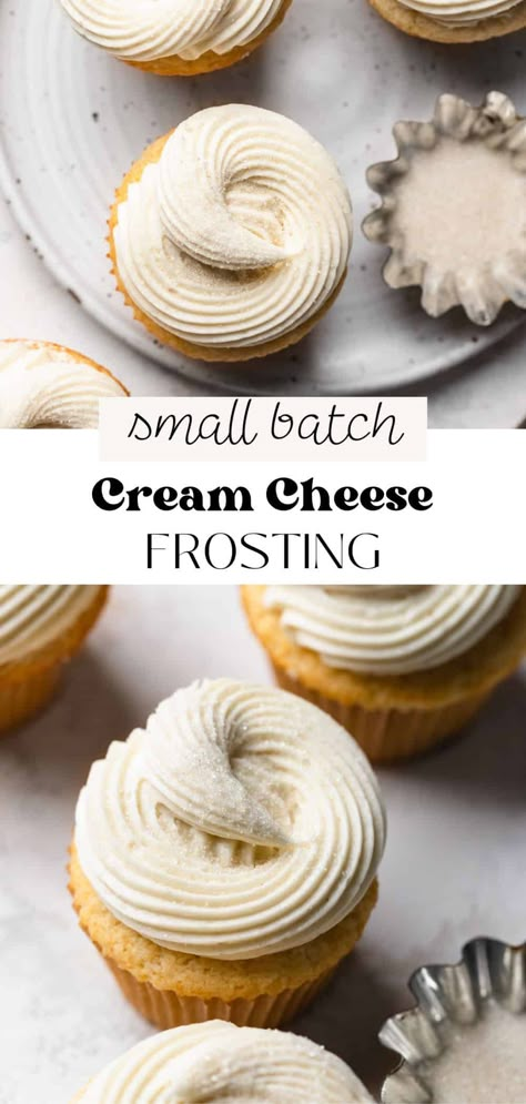 This silky smooth and creamy small batch cream cheese frosting is perfect to make for a mini cake, brownies, cookies, or a small batch of cupcakes! It's sweet, slightly tangy, easy to make, and totally delicious. Small Batch Frosting, Small Batch Of Cupcakes, Small Batch Vanilla Cupcakes, Small Batch Cake, Buttercream Glaze, Small Batch Cupcakes, Small Birthday Party, Cream Cheese Icing Recipe, Cream Cheese Buttercream Frosting