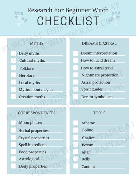 Witch Checklist, Witch Research, Eclectic Witchcraft, Research Topics, Beginner Witch, Witch History, Card Artwork, Witchcraft Spells For Beginners, Witch Tools