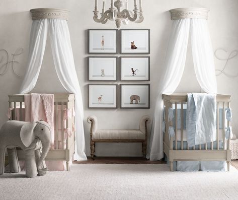 19 Interesting Ways To Decorate Stunning Nursery For Twins Twin Baby Rooms, Nursery Layout, Restoration Hardware Baby, Bed Crown, Twins Room, Nursery Baby Room, Baby Bedroom, Baby's Room, Nursery Inspiration