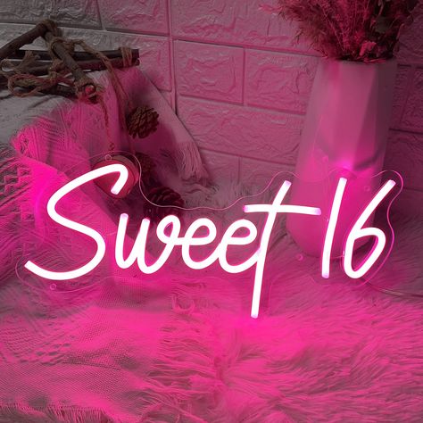 Sweet 16 Neon Sign Pink LED Neon Sign for 16th Happy Birthday Party Decor Girl Bedroom Wall Decor Preppy Room Decor Aesthetic USB Operated Birthday Gifts for Teenager Girl Bedroom Wall Decor, Gifts For Teenager, Sweet 16 Sign, Wall Decor Preppy, Birthday Icon, Birthday Quotes For Me, Girl Bedroom Walls, Happy 16th Birthday, Birthday Wallpaper