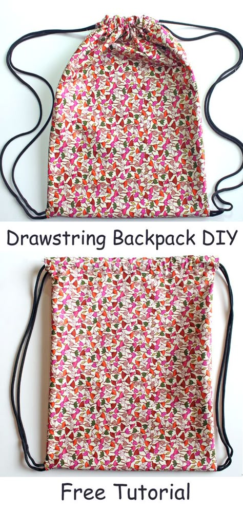 How To Make A Drawstring Bag Backpacks, Easy Diy Drawstring Backpack, Sew A Drawstring Backpack, Diy Sack Bag, Diy Drawstring Bag Backpack, Lined Drawstring Backpack Tutorial, Backpack Sewing Patterns Free, Cinch Backpack Pattern, Simple Back Pack Pattern