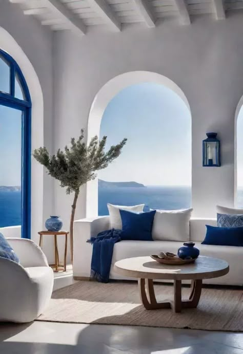 Greek House Interior, Greek Style Home, Greek Interior Design, Cardboard Furniture Design, Greek Interior, Greek Homes, Greece House, Greek Home, Santorini House