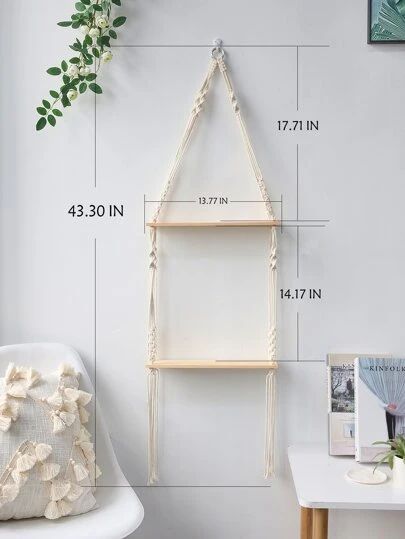 Home & Pets | Lighting, Decor, Bathroom, Kitchen & More | ROMWE USA Macrame Hanging Shelf, Wall Macrame, Modern Boho Decor, Wall Hanging Shelves, Wood Wall Shelf, Wooden Wall Hangings, Estantes Flotantes, Boho Room, Shelves In Bedroom