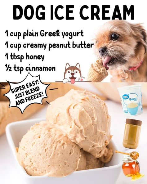 Peanut Butter Dog Ice Cream is a homemade ice cream that only takes 5 minutes to make and is totally pet-friendly. This delicious doggy treat is a combination of peanut butter, honey, and yogurt that will definitely have your puppy's tail wagging! Dog Ice Cream Recipe, Recipe With Honey, Pup Treats, Foods Dogs Can Eat, Pet Treats Recipes, Pet Recipes, Dog Treats Homemade Easy, Easy Dog Treat Recipes, Frozen Dog Treats