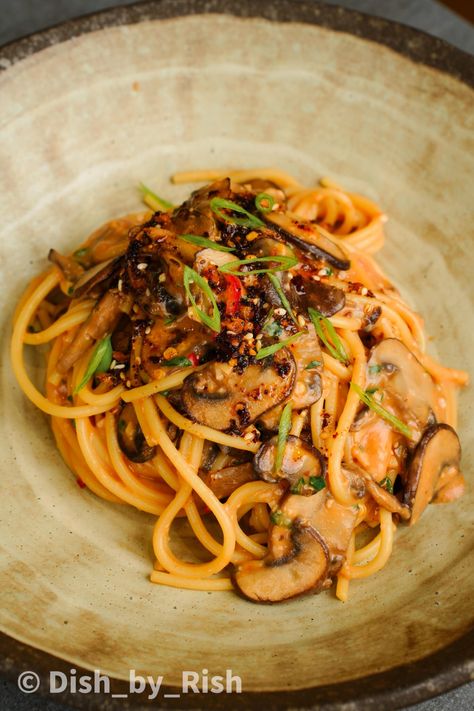 Chilli Miso Mushroom Pasta - Dish by Rish Miso Mushrooms, Pasta Recipes Mushroom, Red Miso Paste Recipes, Miso Pasta, Miso Mushroom Pasta, Miso Bolognese Delish, Miso And Pancetta Pasta, Miso Tahini Pasta, Spicy Miso Pasta