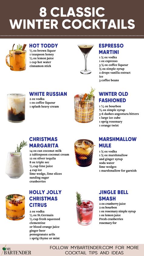 Winter Cocktails Acholic Beverages Christmas, Cozy Drinks Alcohol, Winter Themed Drinks Cocktail Recipes, Holiday Drinks Recipes, Cabin Drinks Cocktails, Winter Themed Alcoholic Drinks, Alcoholic Winter Drinks, Fun Cocktail Recipes Winter, Winter Theme Drinks