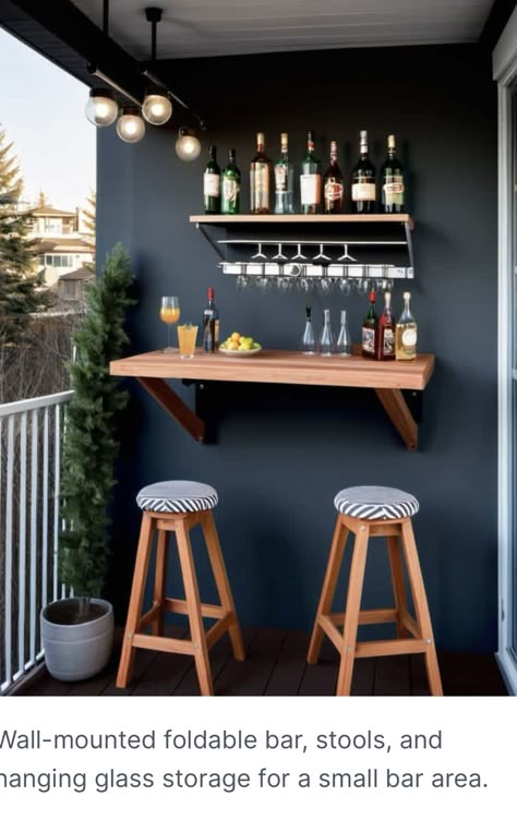 Ideas De Mini Bar, Small Bar Area, Apartment Deck, Apartment Bar, Small Outdoor Patios, Wall Mounted Bar, Compact Table And Chairs, Home Bar Rooms, Balcony Design Ideas