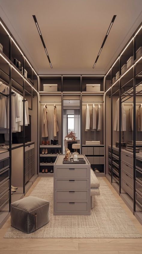 Organised Walk In Wardrobe, House Design Walk In Closet, Closet Designs Walk In Master, Organic Modern Dressing Room, His And Her Closets Side By Side, Contemporary Walk In Closet Design, Box Room Closet Walk In, Walking Closet Ideas Luxury, Contemporary Closet Design