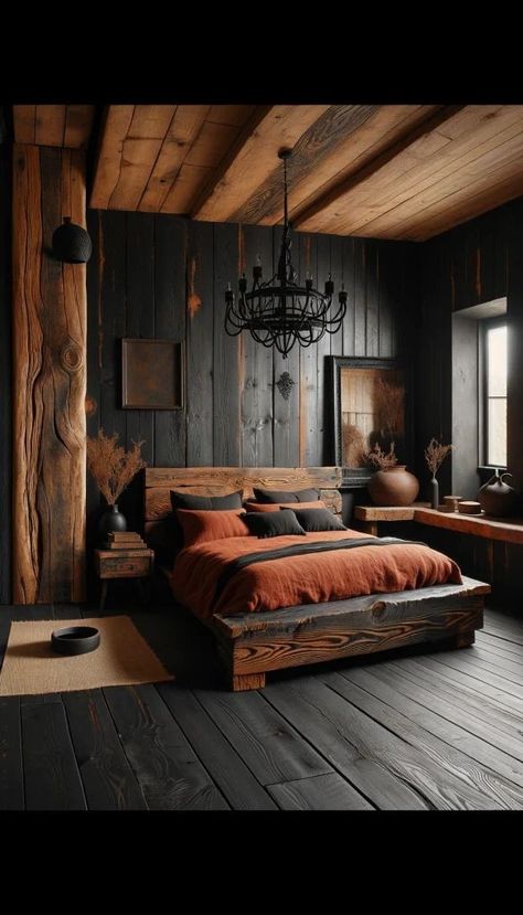 Bedroom Transformation, Cabin Bedroom, Mens Bedroom, Rustic Home Design, Black Bedroom, Bedroom Decor Design, Remodel Bedroom, Rustic Bedroom, Dream Bedroom