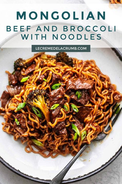 Beef Tip Dinner Recipes, Beef Brocolli Noodles, Beef Recipes With Noodles, Beef And Broccoli Ramen Instant Pot, Mongolian Beef Recipe With Noodles, Meat Noodles Recipe, Beef And Broccoli And Noodles, Noodles And Meat Recipes, Mongolian Dinner Recipes