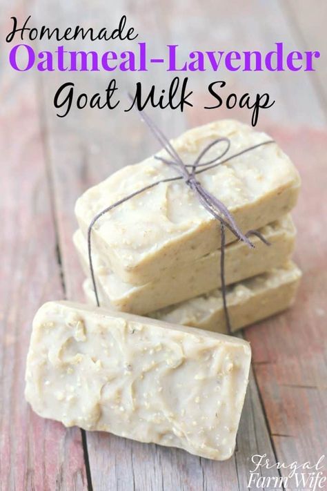 Oatmeal lavender goat milk soap is perfect for nourishing your skin during the summer months! Goat Milk Soap Recipe, Milk Soap Recipe, Homemade Goat Milk Soap, Goat Soap, Goat Milk Recipes, Goat Recipes, Diy Soap Bars, Diy Soap Recipe, Farm Products