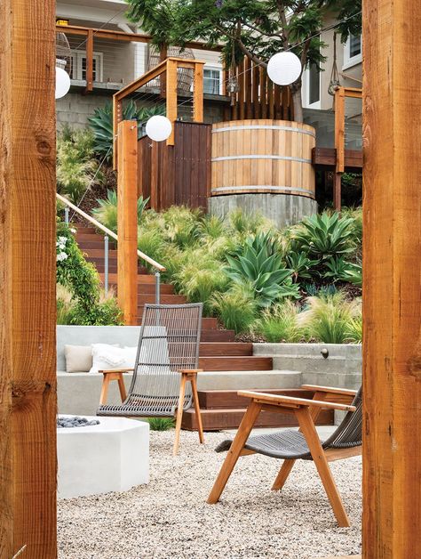 Gardens of the Year: Tiers of Joy - San Diego Home/Garden Lifestyles Tiered Deck On Slope, Garden Ideas Sloped Yard, Tier Garden Ideas, Tiered Yard, Sloped Landscape, Hillside Deck, Tiered Landscape, Tiny Yard, Tier Garden