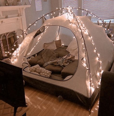 Aesthetic Tent Sleepover, Tents For Sleepovers, Cute Camping Tent, Sleepover Fort, Wardrobe Cabinet Bedroom, Tent Interior, Sleepover Room, Zelt Camping, Koti Diy