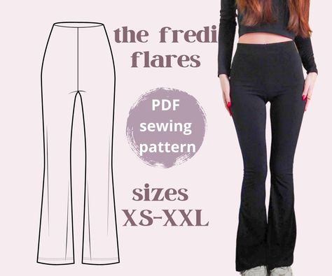 sewing pattern - the Fredi Flares - flared leggings pants sewing pattern - flares sewing pattern Flared Leggings Sewing Pattern, Flare Pants Sewing Pattern, Sewing Patterns Corset, Flare Pants Pattern, Design Software Free, Pants Pattern Free, Pattern Board, Jewelry Making Tutorial, Beginner Sewing Patterns