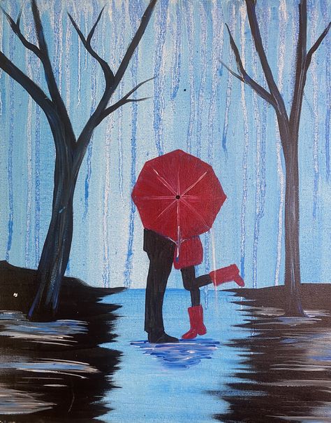 Rainy Painting Easy, Paintings Of Rain, Rainy Day Painting Acrylic, Rainy Day Painting, Paint Night Ideas, Rain Painting, Day Painting, Painting Easy, Paint Night