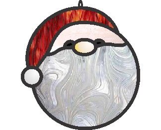 santa claus stained glass super simple ornament pattern Simple Stained Glass Christmas Ornaments, Santa Hat Stained Glass Pattern, Stained Glass Suncatchers Christmas, Santa Stained Glass Ornaments, Tree Stained Glass, Stained Glass Nativity Ornament, Glass Christmas Decorations, Stained Glass Patterns Free, Mosaic Stained