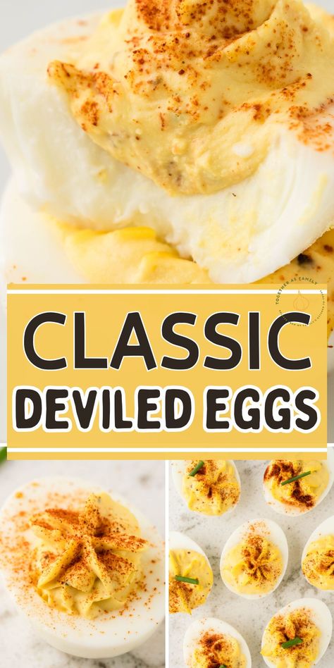 Learn how to make Classic Deviled Eggs with my easy recipe tutorial plus lots of tips! Deviled eggs are a great recipe for an appetizer, Easter dinner, or they can compliment any Holiday meal. A creamy and rich egg yolk filling inside hard boiled egg white halves. Making Deviled Eggs, Hard Boiled Eggs For Deviled Eggs, How To Boil Eggs For Deviled Eggs, Betty Crocker Deviled Eggs Recipe, Creamy Deviled Eggs Recipe, Joanna Gaines Deviled Eggs, Basic Deviled Eggs, Deciles Eggs, Old Fashioned Deviled Eggs Recipe