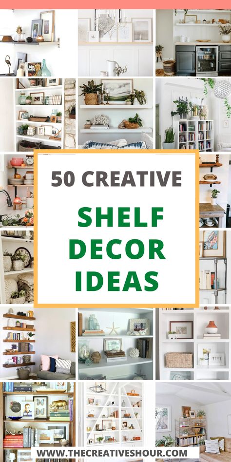 Infuse your living room with style and personality using creative shelf decor ideas! From modern and sleek to eclectic and vibrant, there are countless ways to make your living room shelves a focal point of interest. Curate a collection of meaningful objects, mix different heights and shapes, and play with color palettes and textures to reflect your unique taste. Whether you're a minimalist enthusiast, a maximalist lover. Shelving Ideas In Bedroom, Mixed Shelves On Wall, What To Put On A Shelf In Living Room, Decorate Shelf Bedroom, Bookcases Decorating Ideas, Decorate Large Shelves, Hanging Shelf Decor Ideas, Ideas To Decorate Shelves In Living Room, Narrow Shelf Decor Living Room