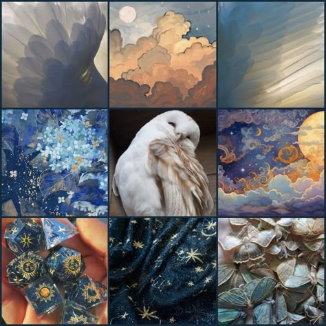 Fairy Aesthetic Moodboard, Dnd Character Mood Board, Spring Aesthetic Moodboard, Mood Board Poster, Bird Mood Board, Oc Mood Board, Moth Color Palette, Cloud Moodboard, Moodboard Animals