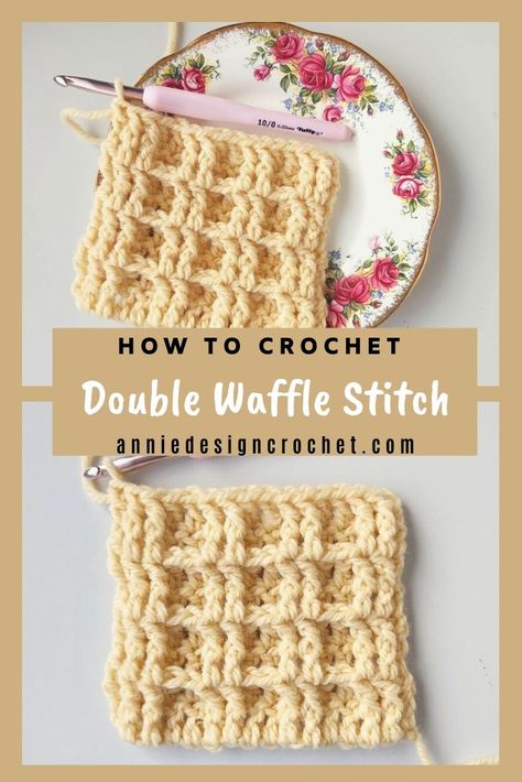 How to crochet the Waffle Stitch with an easy tutorial. This fun and textured stitch creates a lovely crochet fabric. Any weight yarn and matching hook can be used, and you can make gorgeous squishy blankets with this stitch. Kitchen Potholders, Crochet Waffle, Crochet Waffle Stitch, Dishcloth Crochet Pattern, Crochet Dishcloth, Waffle Stitch, Crochet Dishcloths, Crochet Lessons, Crochet Stitches For Beginners