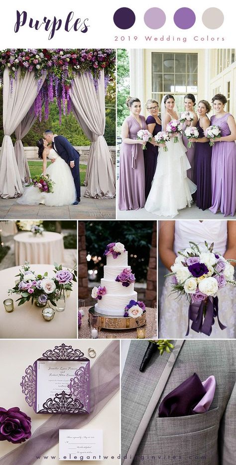 Shades of purple and ivory; an elegant wedding color palette #weddingideas #beachwedding #themedweddings Lavender Flower Girl Dress, Purple And White Wedding, Taffeta Top, Elegant Wedding Colors, Purple Flower Girls, Tulle Corset, Purple Flower Girl Dress, Wedding Color Scheme, Purple Tulle