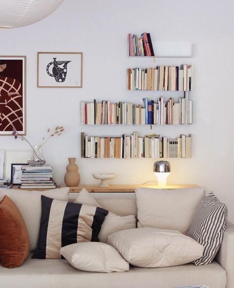 Bookcase & Bookshelf | 🤍 AESTHETIC BOOK CORNER 🤍⁠ "All the books look so nice on the #teebooks #shelves, don't they? I absolutely love them!"⁠ Thank you so much @… | Instagram Aesthetic Home Library, Home Library Aesthetic, Library Pictures, Bookshelves In Living Room, Above Couch, Library Aesthetic, Aesthetic Home, Boho Interior, Apartment Inspiration