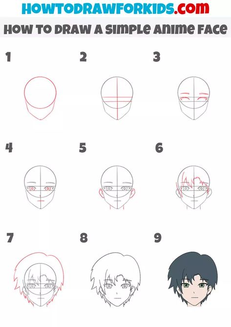 Anime Drawing For Beginners Step By Step, How To Make Face Shape Sketch, Simple Anime Face Drawing, How To Make Anime Face Step By Step, How To Draw A Character Face, How To Draw Simple Face, Step By Step Drawing For Beginners Anime, Learning Drawing Anime, Anime Guidelines Face