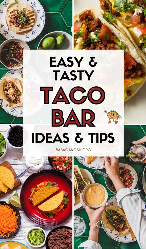 Everyone loves tacos! Plan the best taco night with these taco bar ideas and tips for easy entertaining. This article has tons of ideas for meaty and vegetarian tacos, salsas, fun taco toppings and additions, plus appetizers, drinks, and desserts to serve at your taco party. Be sure to SAVE this list of taco bar ideas! At Home Taco Bar, Taco And Nacho Bar Parties, Taco Tray Parties Food, Easy Taco Party Food, Mexican Bar Food, How To Serve Tacos At A Party, Toppings For Tacos Bar, Holiday Taco Bar, Taco Bowl Bar